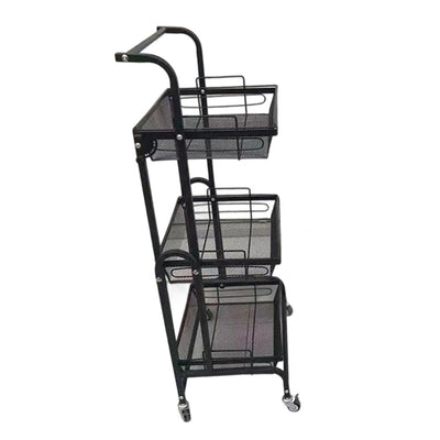 Modern Minimalist Carbon Steel Curved Square Mobile Storage Shelf 3-Tier For Living Room