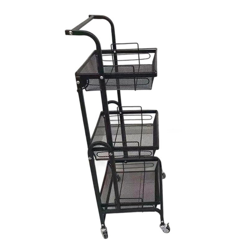 Modern Minimalist Carbon Steel Curved Square Mobile Storage Shelf 3-Tier For Living Room