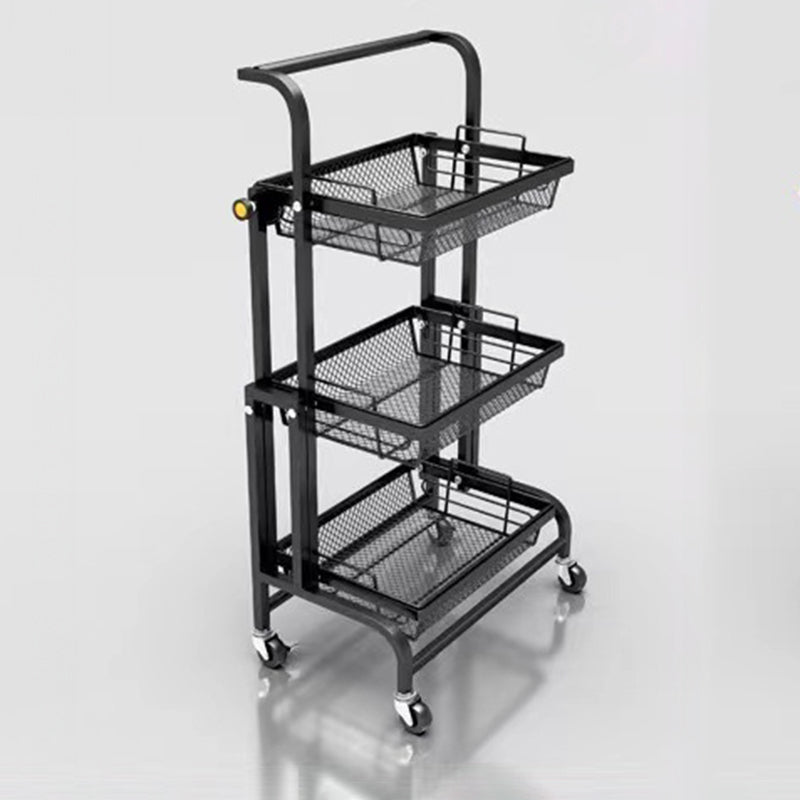 Modern Minimalist Carbon Steel Curved Square Mobile Storage Shelf 3-Tier For Living Room