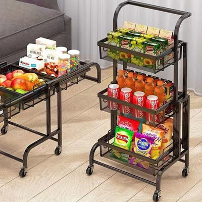 Modern Minimalist Carbon Steel Curved Square Mobile Storage Shelf 3-Tier For Living Room