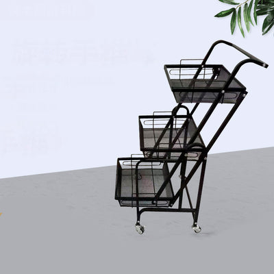 Modern Minimalist Carbon Steel Curved Square Mobile Storage Shelf 3-Tier For Living Room