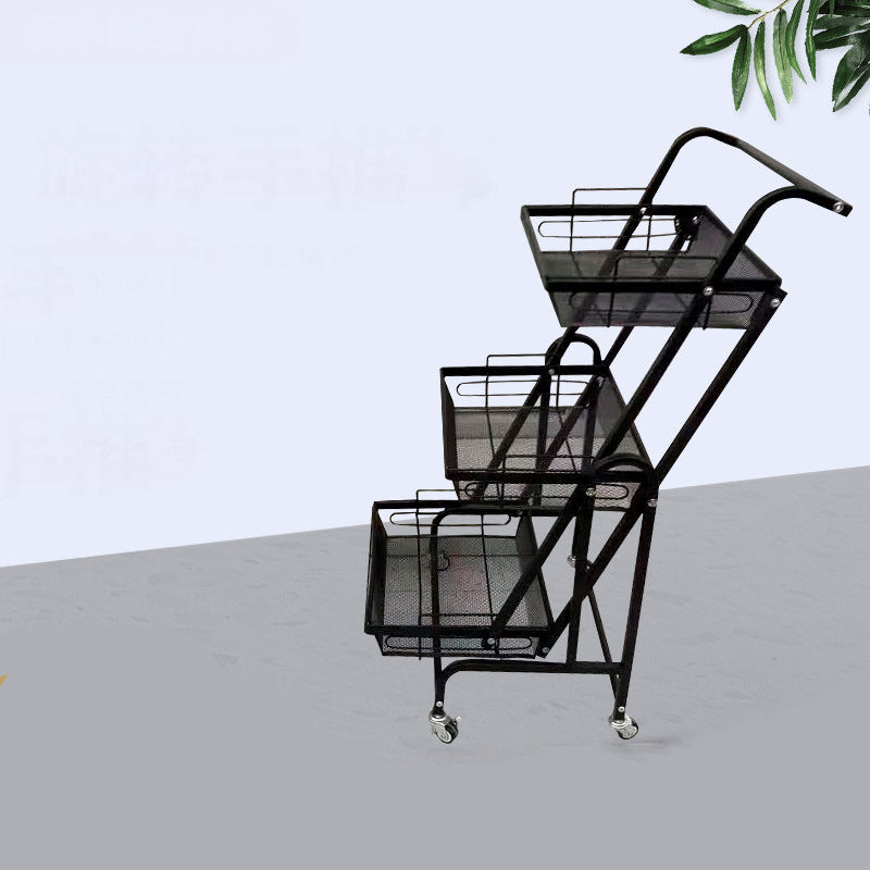 Modern Minimalist Carbon Steel Curved Square Mobile Storage Shelf 3-Tier For Living Room