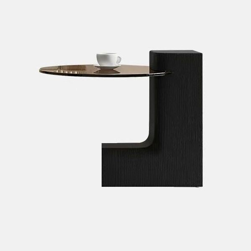 Traditional French Tempered Glass Solid Wood Round L-Shaped End Table With 1 Tier For Living Room