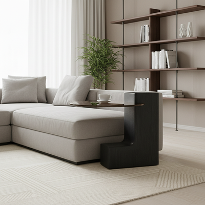 Traditional French Tempered Glass Solid Wood Round L-Shaped End Table With 1 Tier For Living Room