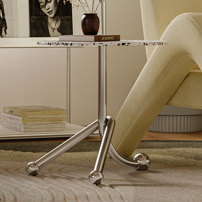 Traditional French Terrazzo Stainless Steel Round Curved End Table 1-Tier For Living Room