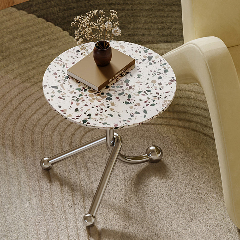 Traditional French Terrazzo Stainless Steel Round Curved End Table 1-Tier For Living Room