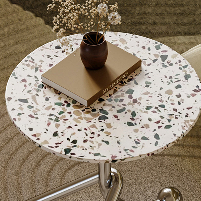 Traditional French Terrazzo Stainless Steel Round Curved End Table 1-Tier For Living Room