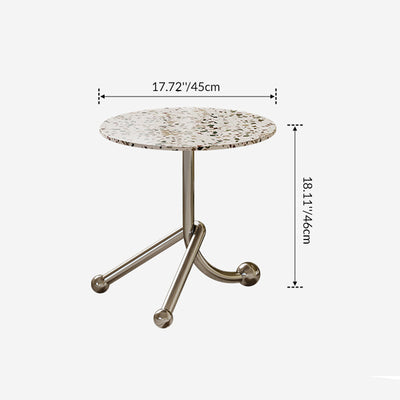Traditional French Terrazzo Stainless Steel Round Curved End Table 1-Tier For Living Room