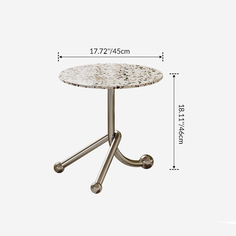 Traditional French Terrazzo Stainless Steel Round Curved End Table 1-Tier For Living Room