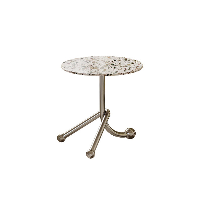 Traditional French Terrazzo Stainless Steel Round Curved End Table 1-Tier For Living Room