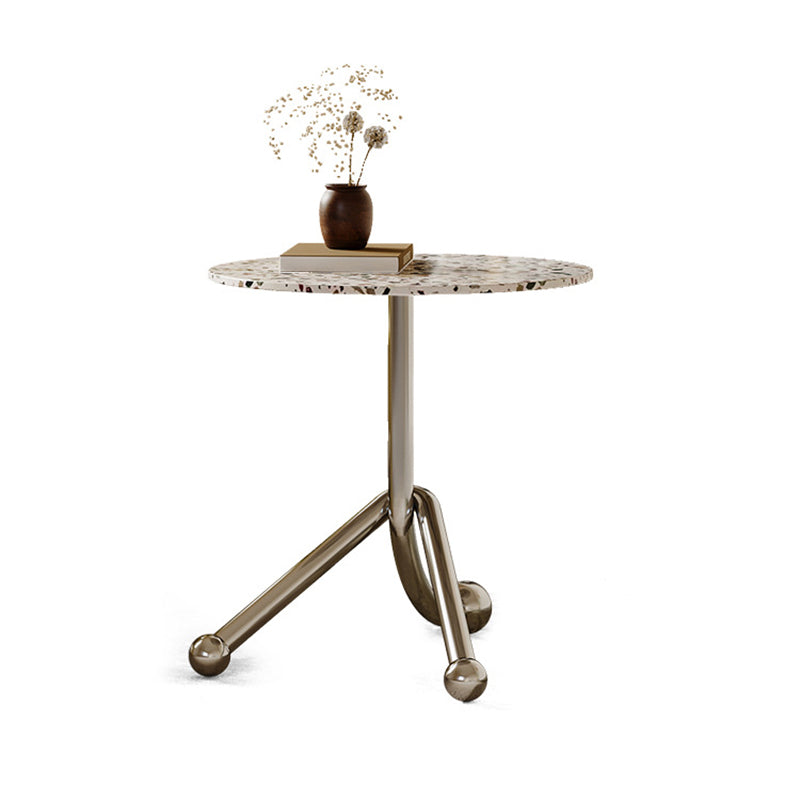 Traditional French Terrazzo Stainless Steel Round Curved End Table 1-Tier For Living Room