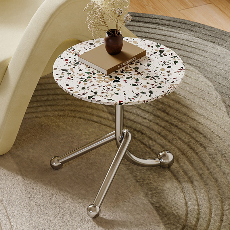 Traditional French Terrazzo Stainless Steel Round Curved End Table 1-Tier For Living Room