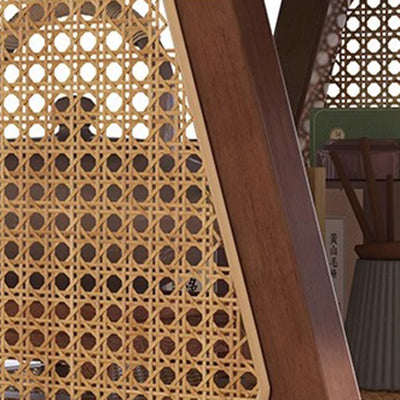 Traditional Japanese Solid Wood Rattan Square Eight-Leg Coffee Table With 2-Tier For Living Room