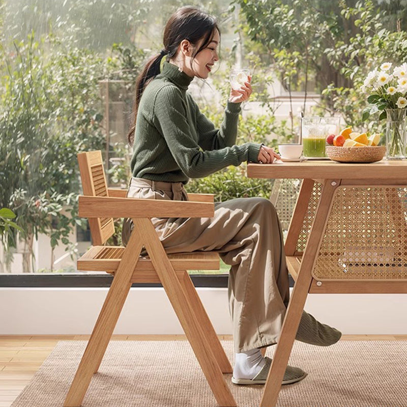 Traditional Japanese Solid Wood Rattan Square Eight-Leg Coffee Table With 2-Tier For Living Room