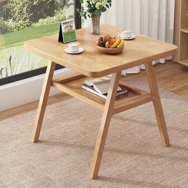 Traditional Japanese Solid Wood Rattan Square Eight-Leg Coffee Table With 2-Tier For Living Room