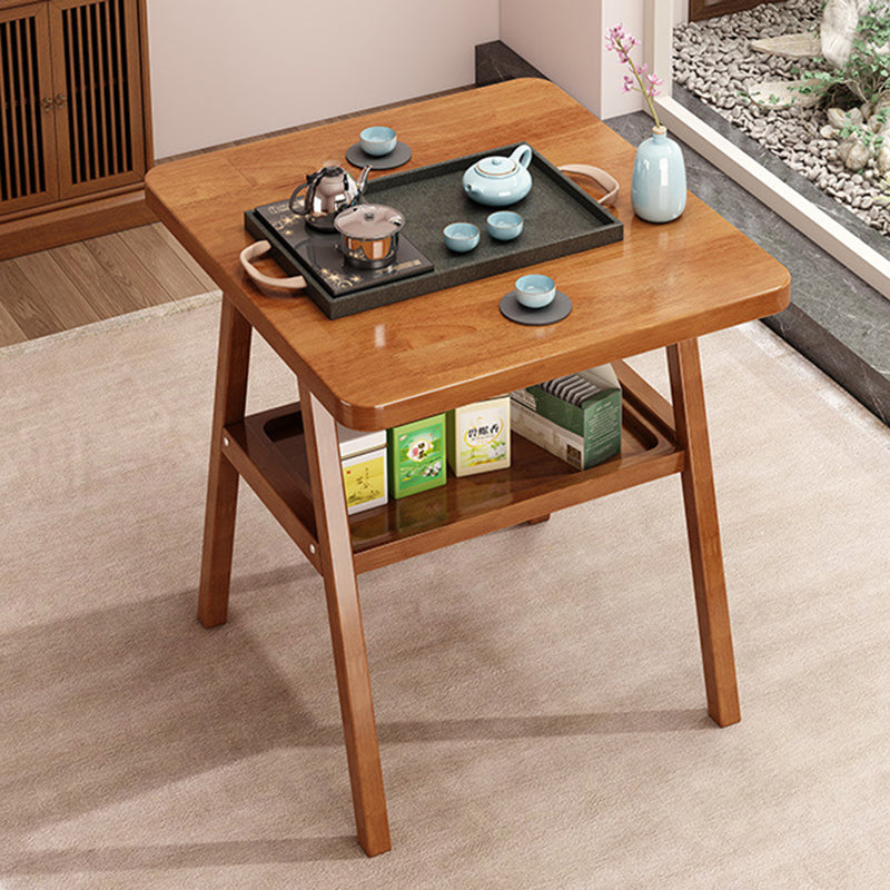 Traditional Japanese Solid Wood Rattan Square Eight-Leg Coffee Table With 2-Tier For Living Room