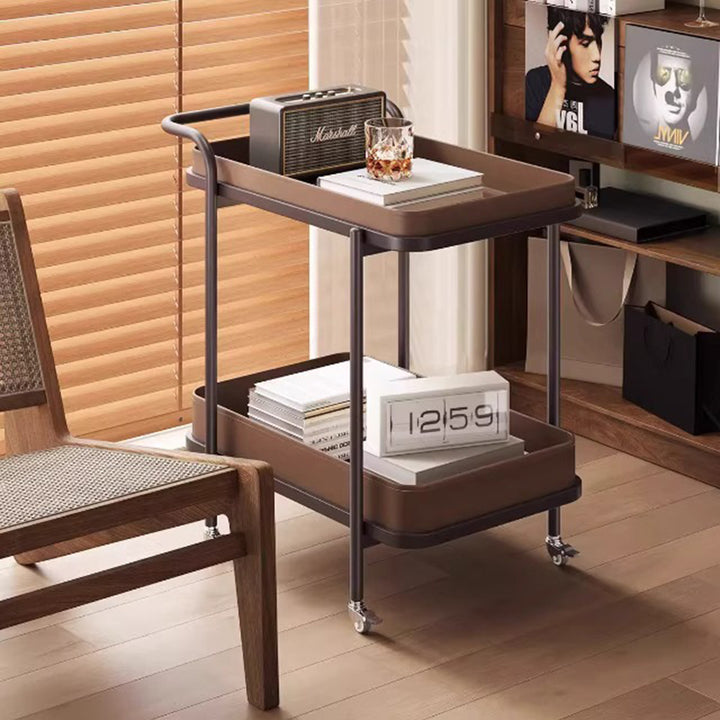 Table d'appoint carrée arrondie en métal et acier au carbone, avec cuir de selle vintage traditionnel, à 2 niveaux pour salon 