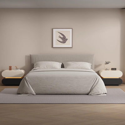 Modern Luxury Cat Scratch Resistant Leather Solid Wood Oval Nightstand With 2-Drawer For Bedroom