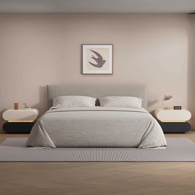 Modern Luxury Cat Scratch Resistant Leather Solid Wood Oval Nightstand With 2-Drawer For Bedroom