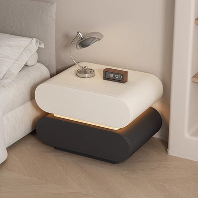 Modern Luxury Cat Scratch Resistant Leather Solid Wood Oval Nightstand With 2-Drawer For Bedroom