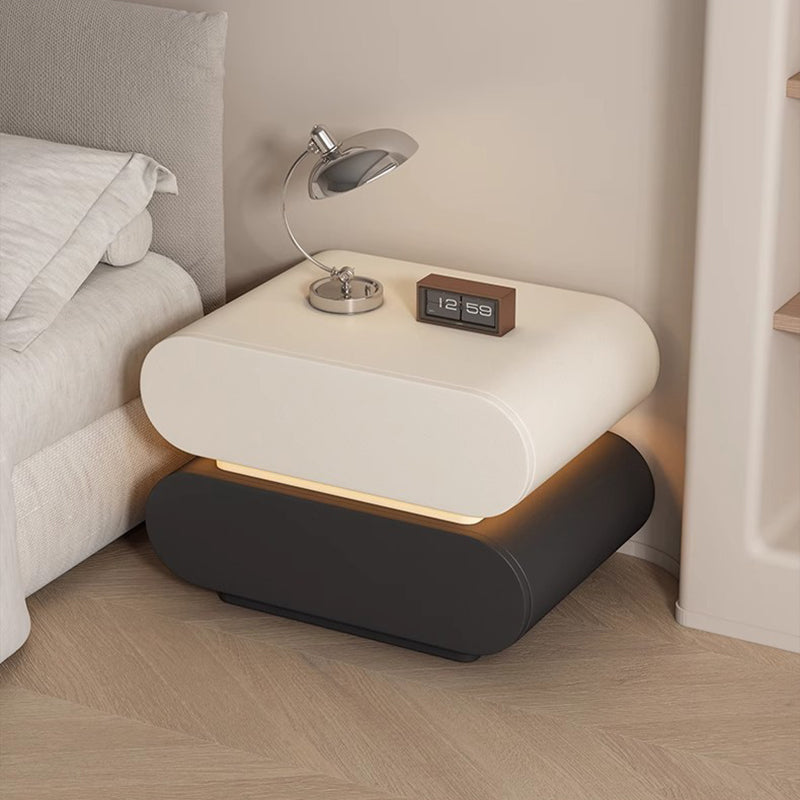 Modern Luxury Cat Scratch Resistant Leather Solid Wood Oval Nightstand With 2-Drawer For Bedroom