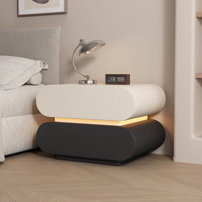 Modern Luxury Cat Scratch Resistant Leather Solid Wood Oval Nightstand With 2-Drawer For Bedroom