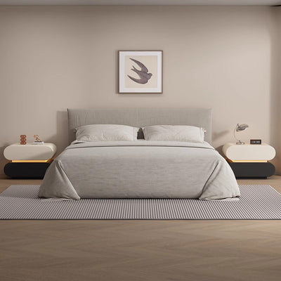 Modern Luxury Cat Scratch Resistant Leather Solid Wood Oval Nightstand With 2-Drawer For Bedroom