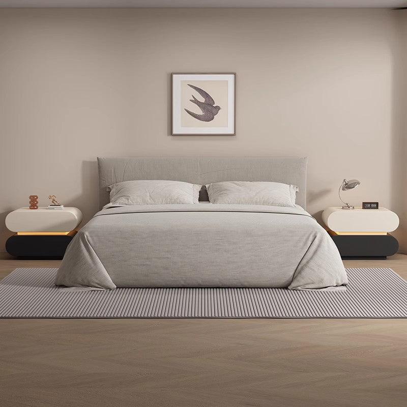 Modern Luxury Cat Scratch Resistant Leather Solid Wood Oval Nightstand With 2-Drawer For Bedroom