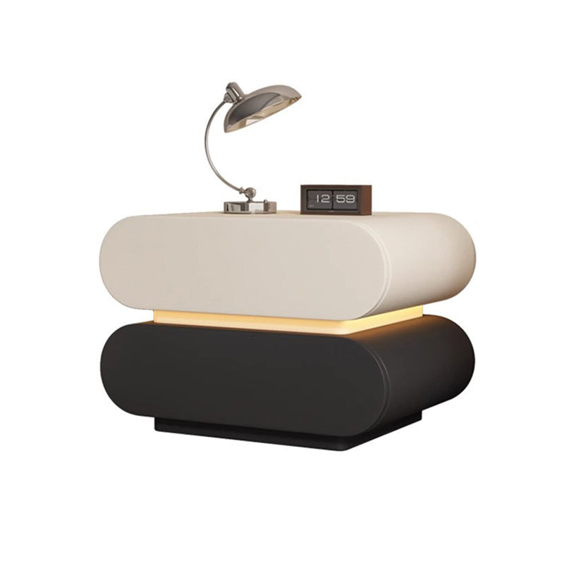 Modern Luxury Cat Scratch Resistant Leather Solid Wood Oval Nightstand With 2-Drawer For Bedroom