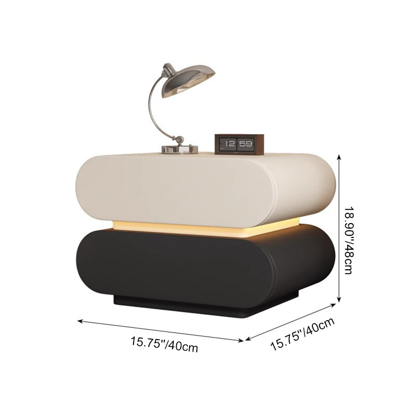 Modern Luxury Cat Scratch Resistant Leather Solid Wood Oval Nightstand With 2-Drawer For Bedroom
