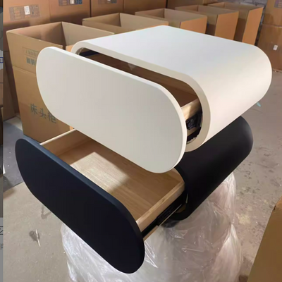 Modern Luxury Cat Scratch Resistant Leather Solid Wood Oval Nightstand With 2-Drawer For Bedroom