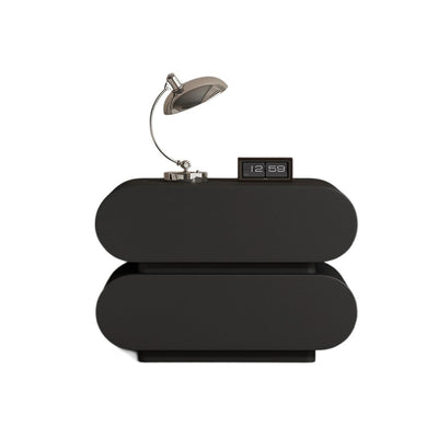 Modern Luxury Cat Scratch Resistant Leather Solid Wood Oval Nightstand With 2-Drawer For Bedroom