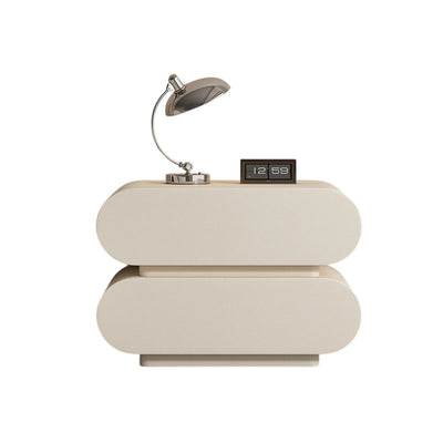 Modern Luxury Cat Scratch Resistant Leather Solid Wood Oval Nightstand With 2-Drawer For Bedroom