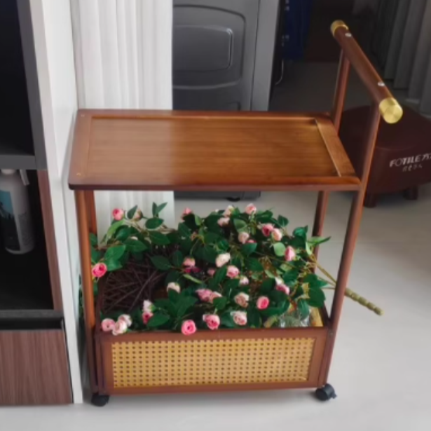 Traditioneller Vintage-Bambus-Rattan-Acryl-MDF-Rechteckiger Zylindrischer Beistelltisch mit 2 Ebenen für das Wohnzimmer 