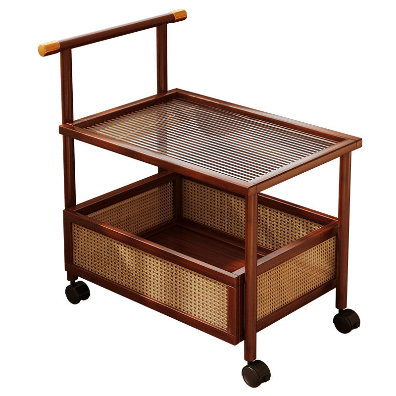 Traditioneller Vintage-Bambus-Rattan-Acryl-MDF-Rechteckiger Zylindrischer Beistelltisch mit 2 Ebenen für das Wohnzimmer 