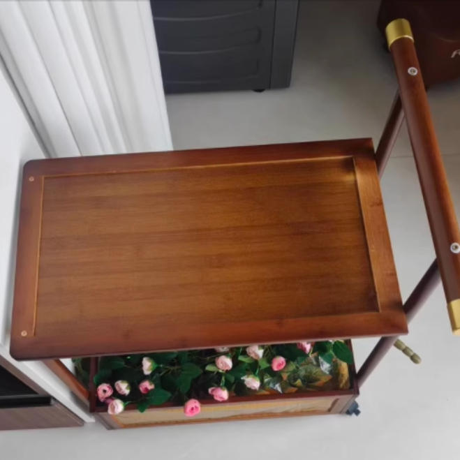 Traditioneller Vintage-Bambus-Rattan-Acryl-MDF-Rechteckiger Zylindrischer Beistelltisch mit 2 Ebenen für das Wohnzimmer 