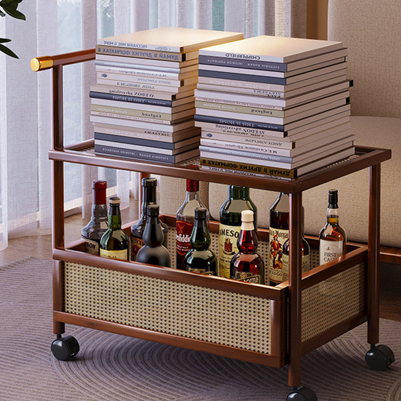 Traditioneller Vintage-Bambus-Rattan-Acryl-MDF-Rechteckiger Zylindrischer Beistelltisch mit 2 Ebenen für das Wohnzimmer 