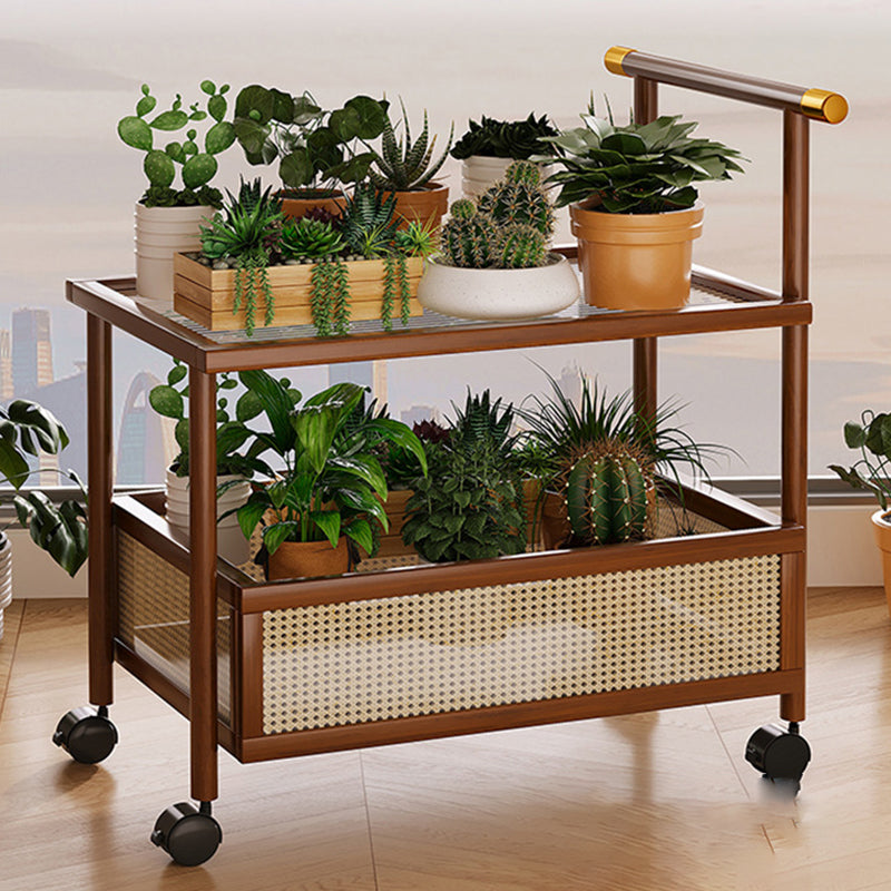 Traditioneller Vintage-Bambus-Rattan-Acryl-MDF-Rechteckiger Zylindrischer Beistelltisch mit 2 Ebenen für das Wohnzimmer 