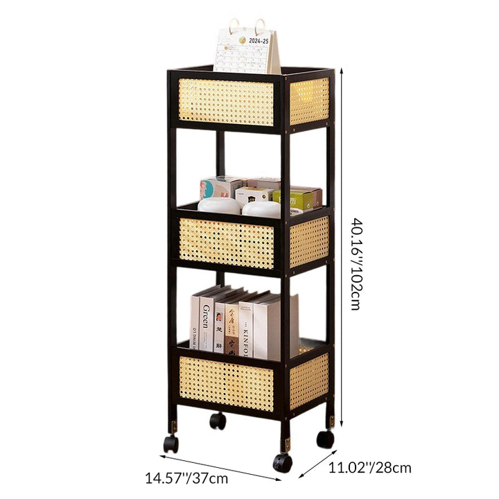 Étagère de rangement mobile rectangulaire en bambou et rotin, style minimaliste moderne, avec 3 étagères pour le salon 