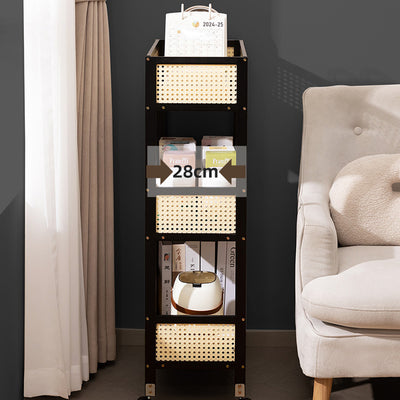 Estante de almacenamiento móvil rectangular de bambú ratán minimalista moderno con diseño de 3 estantes para sala de estar 