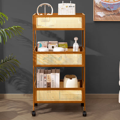 Estante de almacenamiento móvil rectangular de bambú ratán minimalista moderno con diseño de 3 estantes para sala de estar 