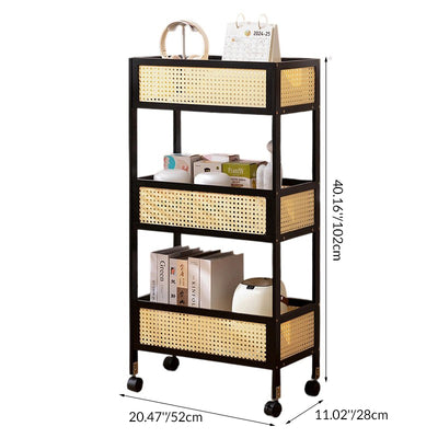 Estante de almacenamiento móvil rectangular de bambú ratán minimalista moderno con diseño de 3 estantes para sala de estar 