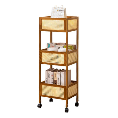 Estante de almacenamiento móvil rectangular de bambú ratán minimalista moderno con diseño de 3 estantes para sala de estar 
