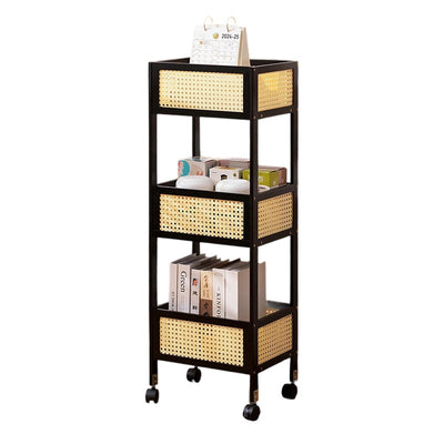 Estante de almacenamiento móvil rectangular de bambú ratán minimalista moderno con diseño de 3 estantes para sala de estar 