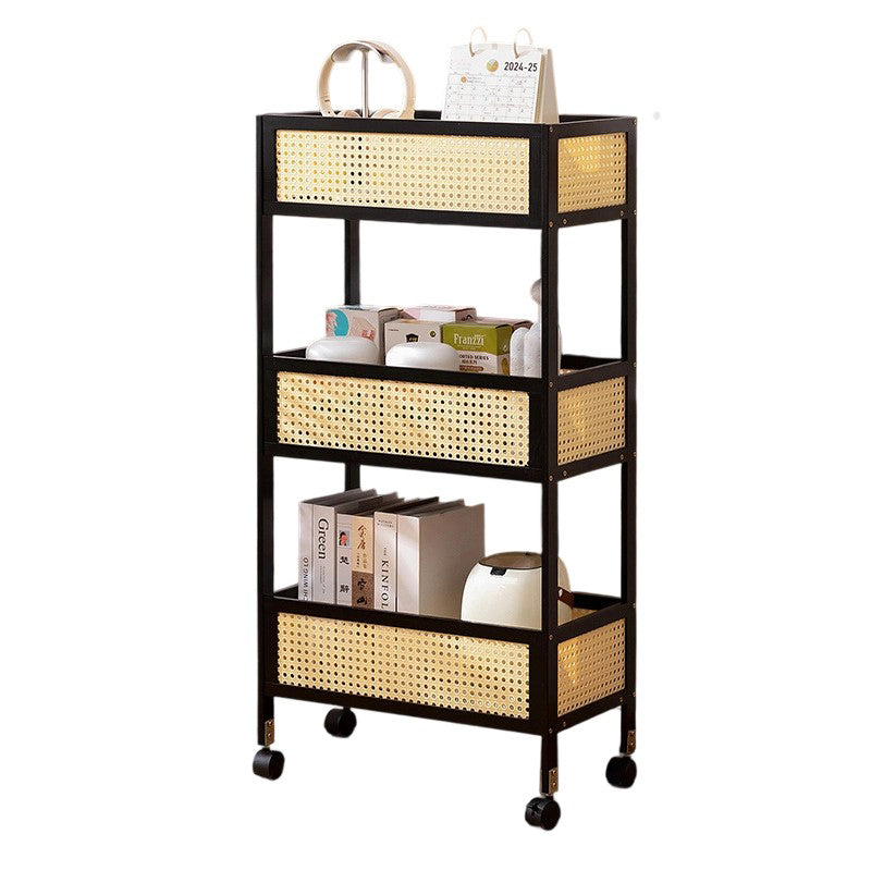 Étagère de rangement mobile rectangulaire en bambou et rotin, style minimaliste moderne, avec 3 étagères pour le salon 