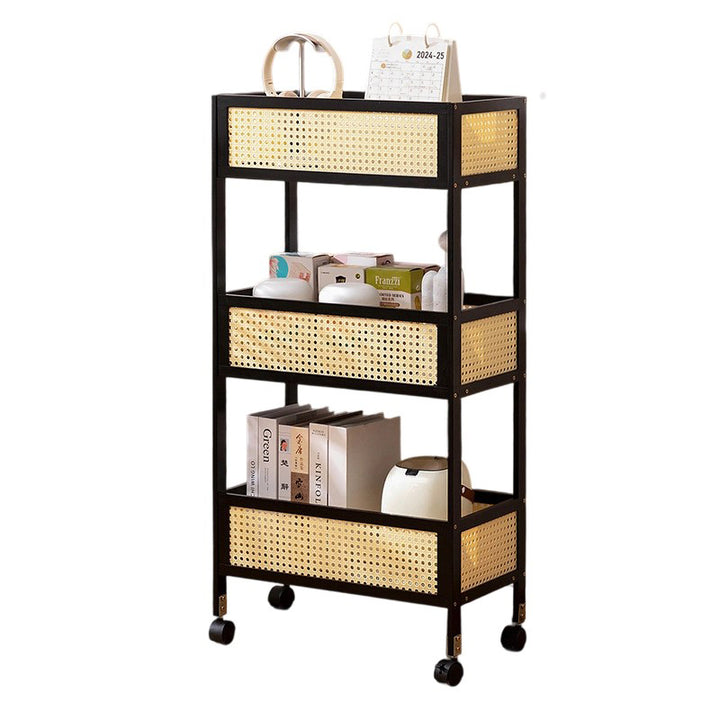 Étagère de rangement mobile rectangulaire en bambou et rotin, style minimaliste moderne, avec 3 étagères pour le salon 
