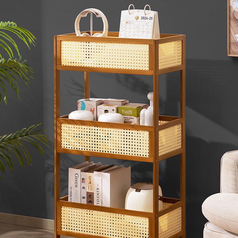 Estante de almacenamiento móvil rectangular de bambú ratán minimalista moderno con diseño de 3 estantes para sala de estar 