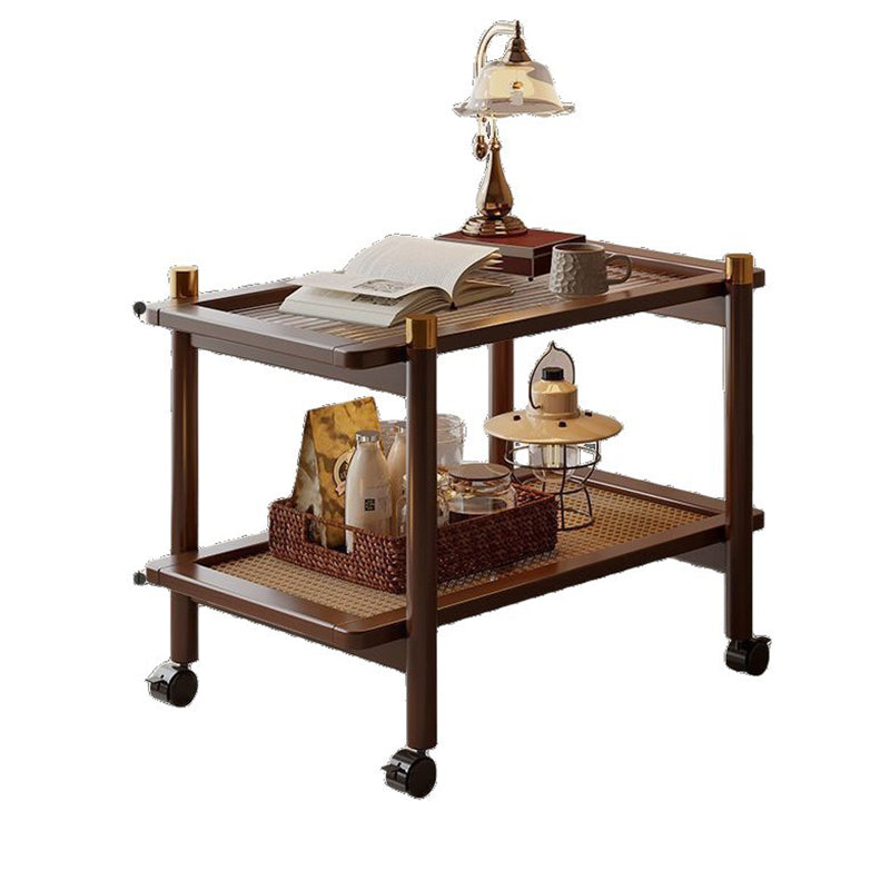 Traditional Chinese Bamboo Plastic Rattan Acrylic Rectangular Mobile Coffee Table With 2-Tier For Living Room