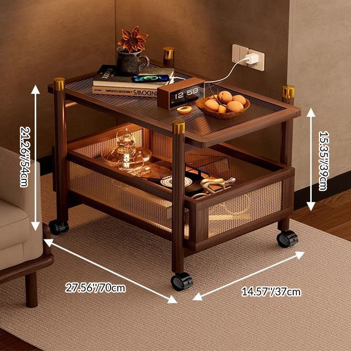 Table basse mobile rectangulaire en acrylique, rotin, bambou et plastique de style chinois traditionnel avec 2 niveaux pour salon 