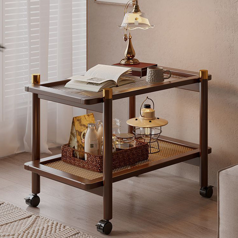 Traditional Chinese Bamboo Plastic Rattan Acrylic Rectangular Mobile Coffee Table With 2-Tier For Living Room